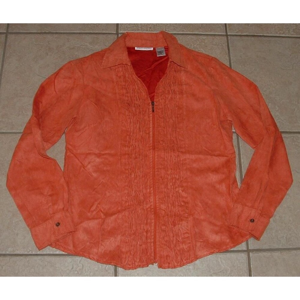 Burnt Orange Sz Medium Soft Faux Suede Moleskin Full Up Long Sleeve Shirt